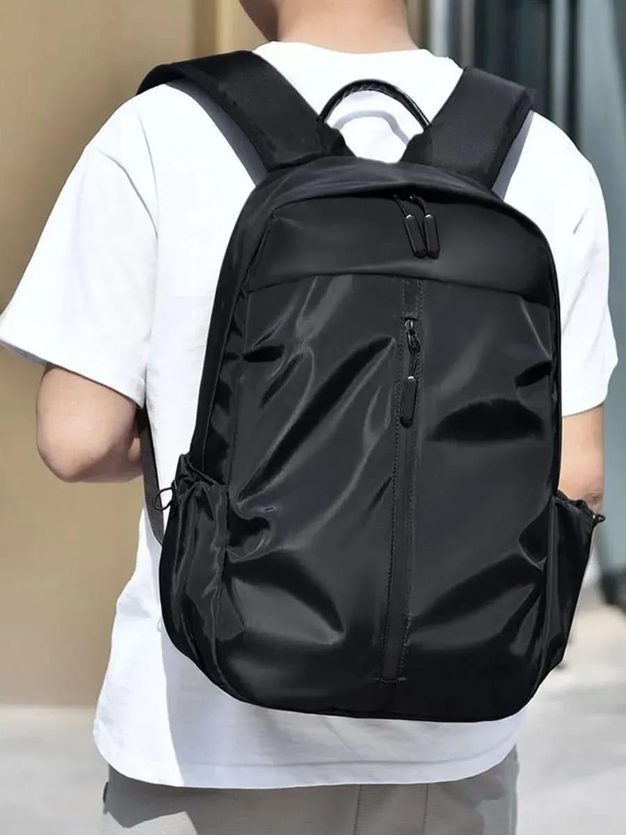 Premium Waterproof Nylon Casual Backpack – Minimalist Unisex Travel & School Shoulder Bag for Boys, Girls & College Students - Black