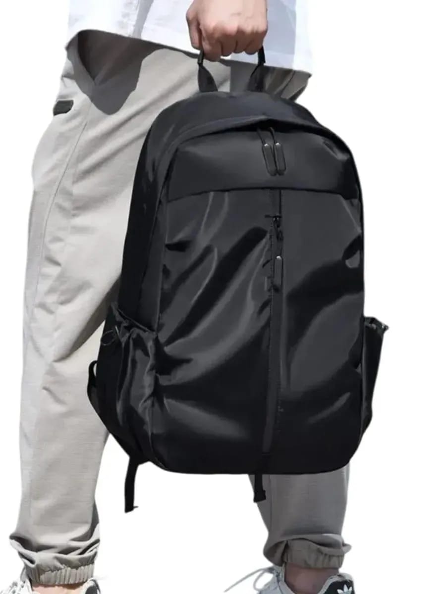 Premium Waterproof Nylon Casual Backpack – Minimalist Unisex Travel & School Shoulder Bag for Boys, Girls & College Students - Black